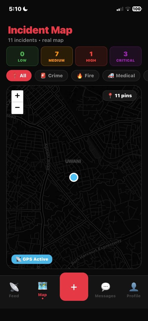 Sovereign app incident map with severity counts and category filters